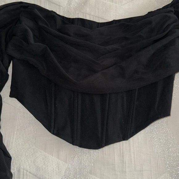 Off the shoulder black corset top with sleeves - Picture 3 of 6